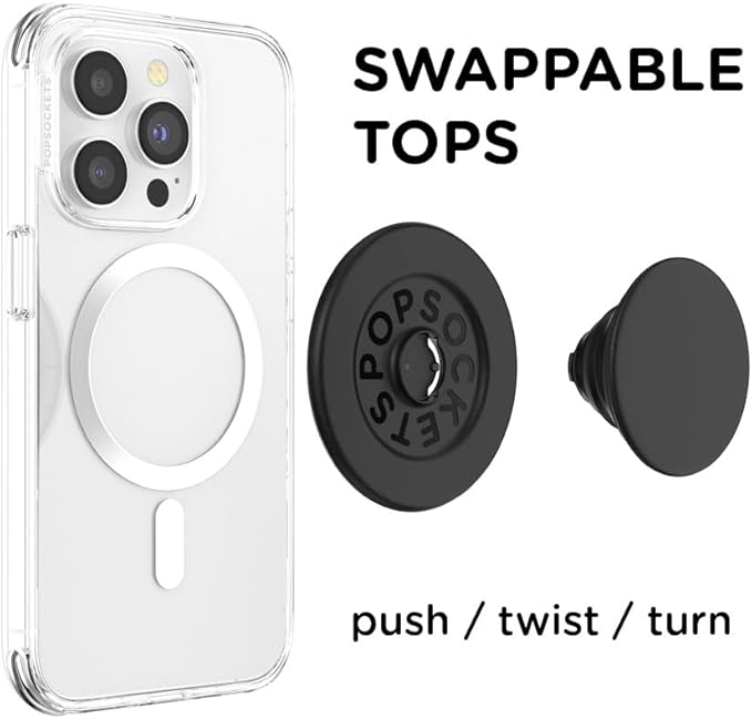 PopSockets Phone Grip for MagSafe with Kickstand, Magnetic Stand, Swappable Top, Secure Hold for iPhone MagSafe Cases, Phone & Tablet Grip - Black