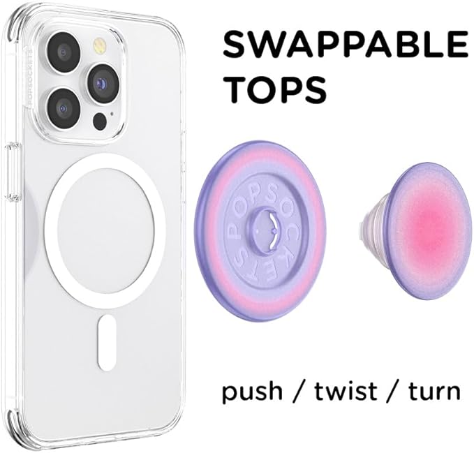 PopSockets Phone Grip for MagSafe with Kickstand, Magnetic Stand, Swappable Top, Secure Hold for iPhone MagSafe Cases, Phone & Tablet Grip, Cute PopSockets, Pink, Purple - Aura
