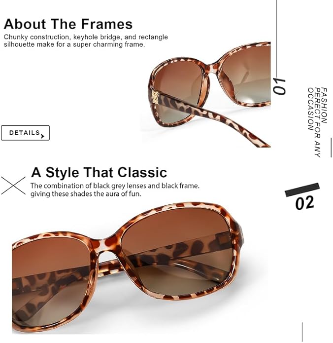 SIPHEW Polarized Sunglasses for Women | Vintage Square Sunglasses w UV400 Protection | Womens Wraparound Shade