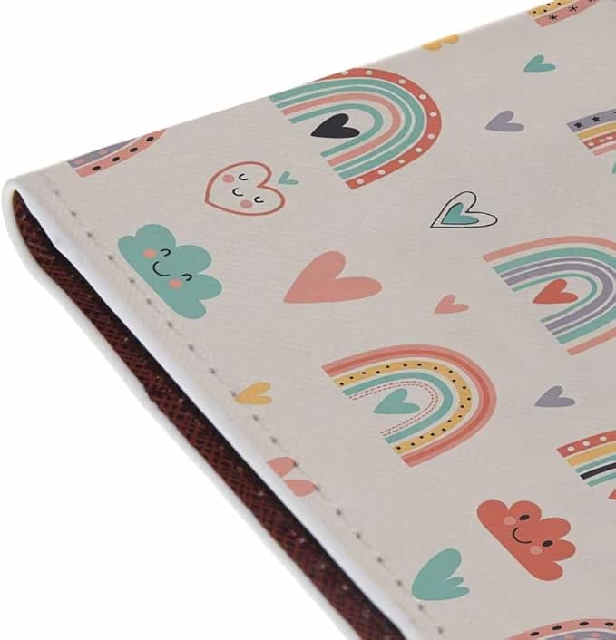 Magic Rainbows Passport Holder for Travel Smiling Heart Key Crown PU Leather Passport Cover Wallet Cute Passport Card Holder for Women and Men