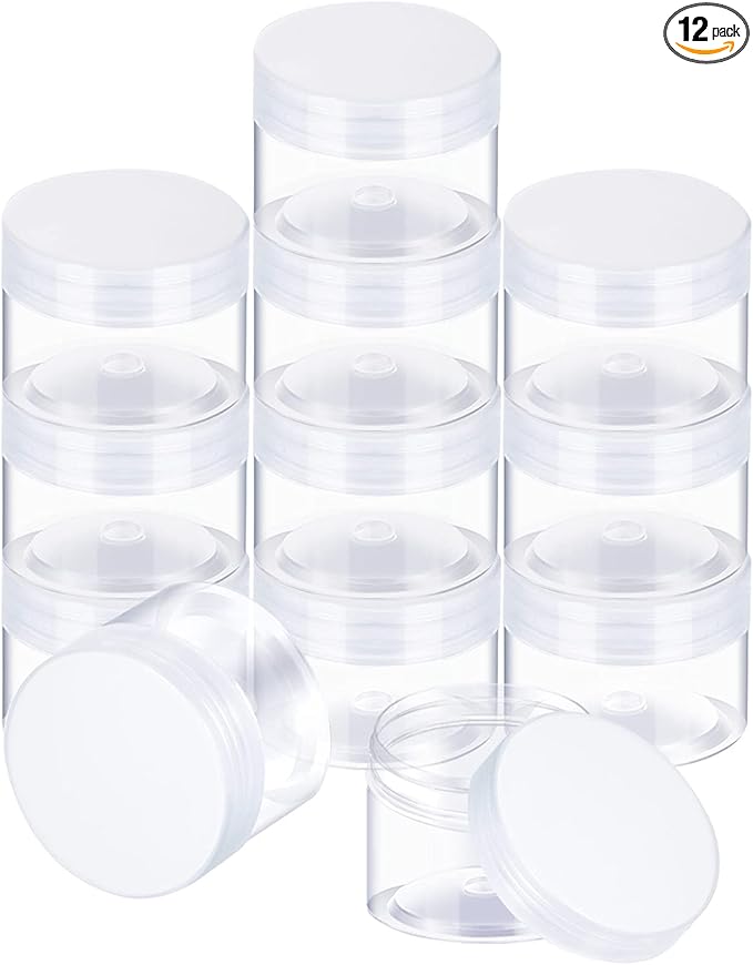 SATINIOR 12 Pack 8 oz Plastic Container Jars with Lids Round Clear Travel Cosmetic Container Slime Jars for Toiletries, Lotion, Cream, Ointments, Makeup, Rhinestone, Samples, Kitchen Storage(Clear)