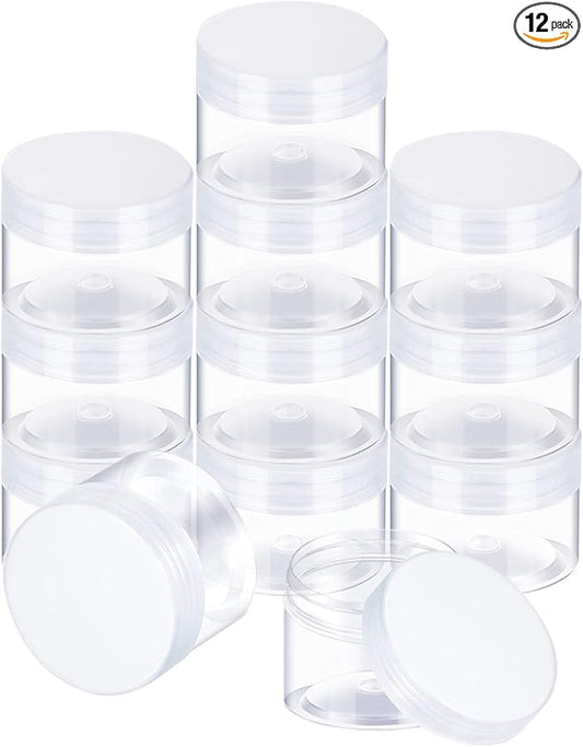 SATINIOR 12 Pack 8 oz Plastic Container Jars with Lids Round Clear Travel Cosmetic Container Slime Jars for Toiletries, Lotion, Cream, Ointments, Makeup, Rhinestone, Samples, Kitchen Storage(Clear)