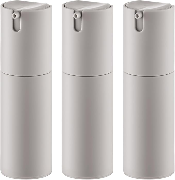 Airless Pump Bottles Travel: Lotion Dispenser for Small Size - Empty Shampoo Containers - Mini Vacuum Jar for Cream - 1 oz Plastic Gray