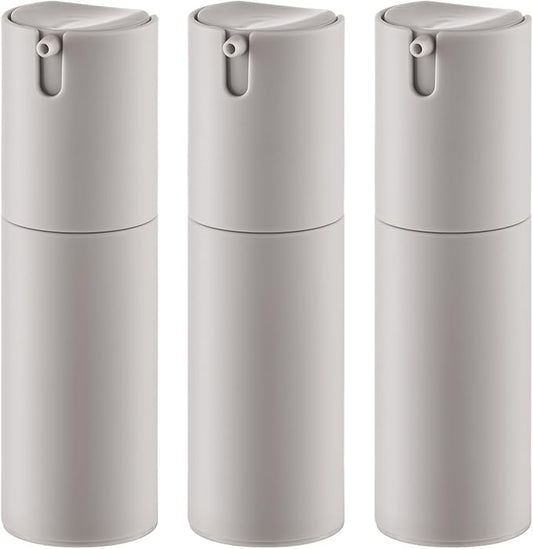 Airless Pump Bottles Travel: Lotion Dispenser for Small Size - Empty Shampoo Containers - Mini Vacuum Jar for Cream - 1 oz Plastic Gray