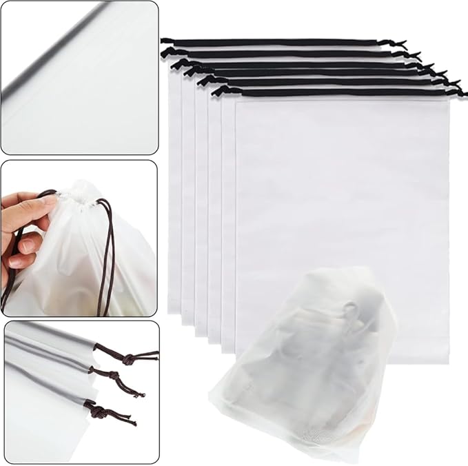 12pcs Transparent Shoe Bags for Travel 11.8in X 15.7in Protable Clear shoe bags for storage with rope,large drawstring bags for travel Men and Women