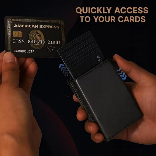 Smart Bifold Airtag Wallet for Men – RFID Blocking Pop-Up Bifold Credit Card Holder with ID Window, Slim Aluminum Case Fits 12+ Cards, Coffee Brown, Comes in a Gift Box (Jet Black)