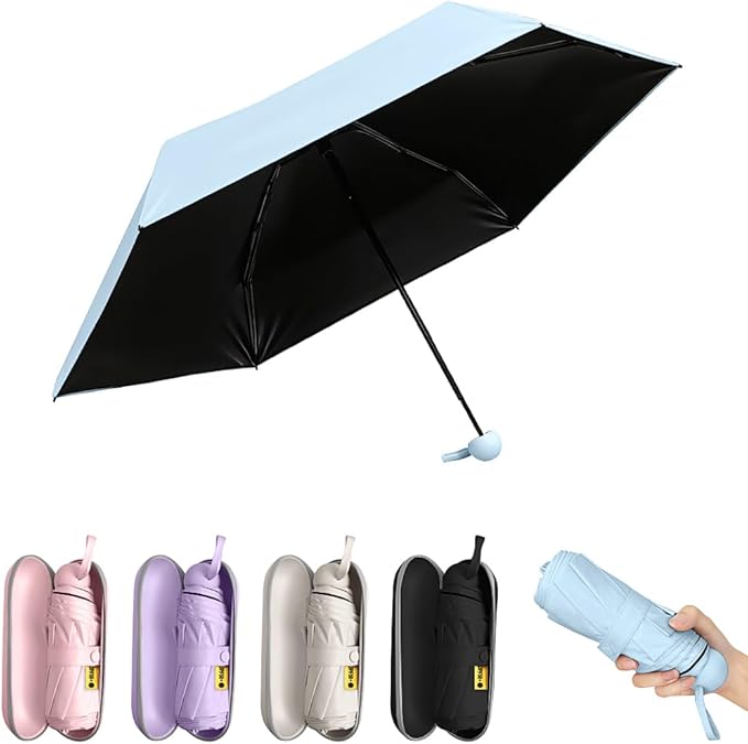 TOPSAIL Mini Umbrella Compact for Travel, UV Sun Protection(UPF50+), Waterproof for Light Rain, Suitable for Women & Kids With a Case, Manual 6k Folding Small Pocket Size Ufor Backpack/Purse