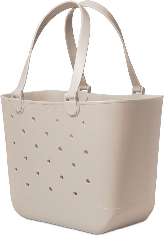 Simple Modern Extra-Large Beach Bag | Waterproof Getaway Rubber Tote with Zipper Pocket for Travel, Pool, Boat, Groceries, Sports | Almond Birch