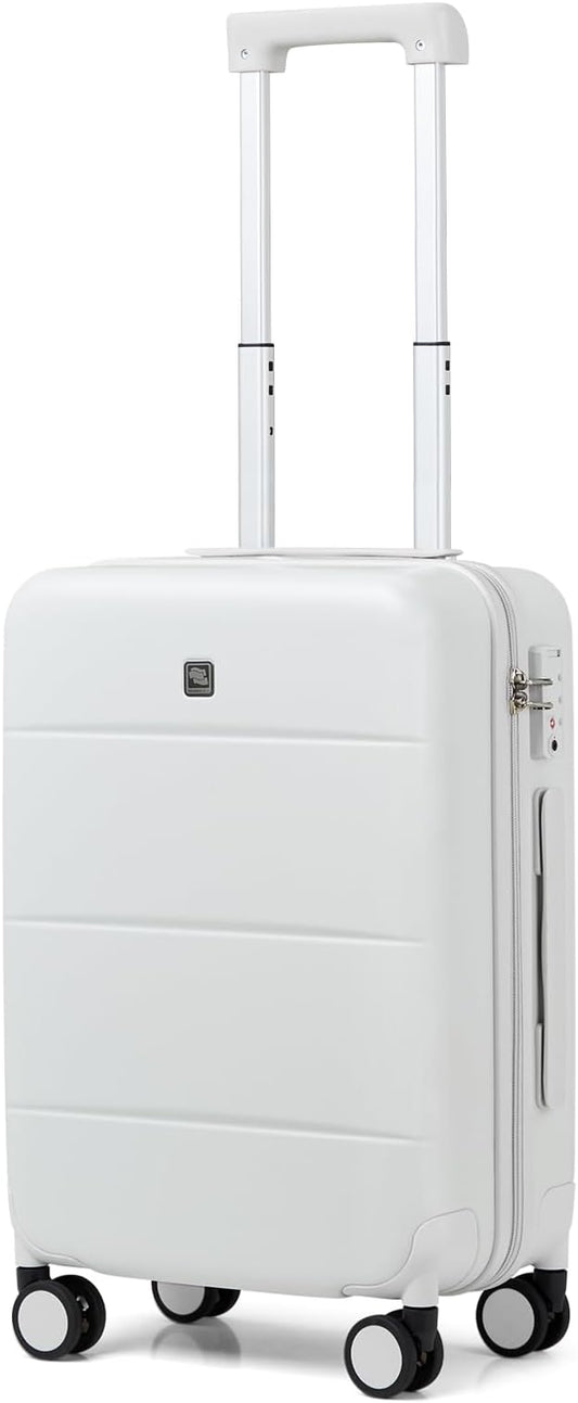 Hanke 20 Inch Carry On Luggage 22x14x9 Airline Approved PC Hard Shell Suitcases with Wheels TSA Luggage for Women Men Lightweight Travel Luggage(Smoke White)