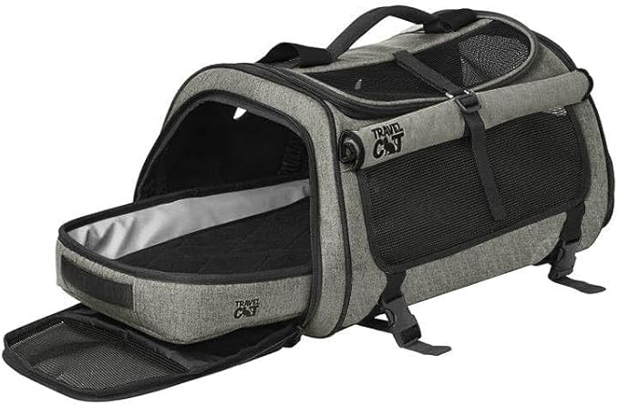 Travel Cat Carrier Bag - Portable Comfort Soft Sided Transpurrter Cat Carrier for Small Medium Cats Kitten up to 30 LBs Airline Approved Backpack with Shoulder Strap (Heather Grey)