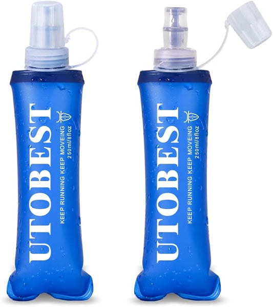 Soft Flask, 2 Pack Soft Flask Running Bottles 250 ml,TPU Foldable Running Flask, Portable Collapsible Flask Handheld for Travel Traveling Hiking Cycling City Walk