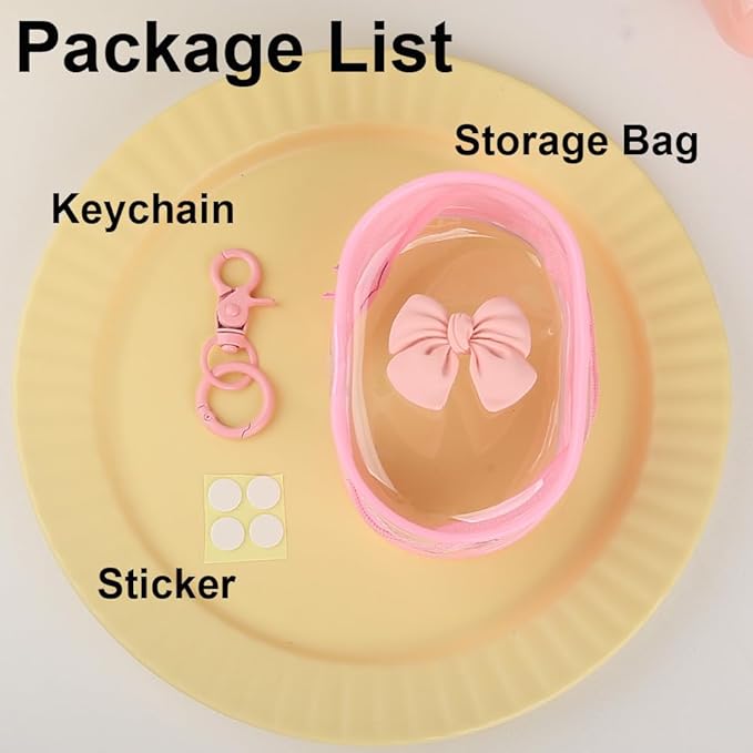 Charging Cable Storage Bag, Cute 3D Bow Tie Waves Design Transparent Compact Travel Cables Carrying Storages Case Electronic Accessories Charger Cord Wire Organizer, Pink Bow