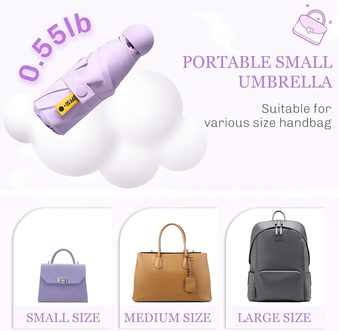 TOPSAIL Mini Umbrella Compact for Travel, UV Sun Protection(UPF50+), Waterproof for Light Rain, Suitable for Women & Kids With a Case, Manual 6k Folding Small Pocket Size Ufor Backpack/Purse