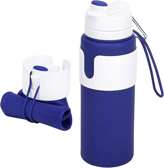 Collapsible Water Bottles for Travel - 26oz BPA-Free Foldable with Carabiner, Lightweight Leak-Proof Design, Portable Reusable Bottle for Hiking, Airplane, Camping (Blue)