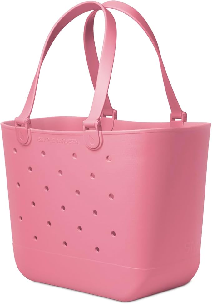Simple Modern Extra-Large Beach Bag | Waterproof Getaway Rubber Tote with Zipper Pocket for Travel, Pool, Boat, Groceries, Sports | Velvet Pink
