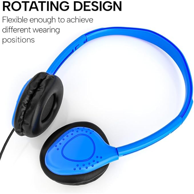 Maeline Kids Headphones for School Classroom K-12, Library, Museum, Travel, On Ear Stereo Headset with Adjustable Band & Faux Leather Cushions - 3.5mm Plug - 30 Pack - Multicolors