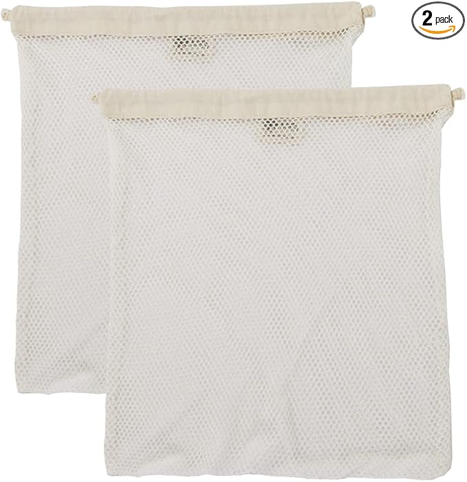 Simple Ecology Organic Cotton Mesh Laundry Bag; Machine Washing Bags for Delicates, Lingerie and Garments, Medium 2 pack