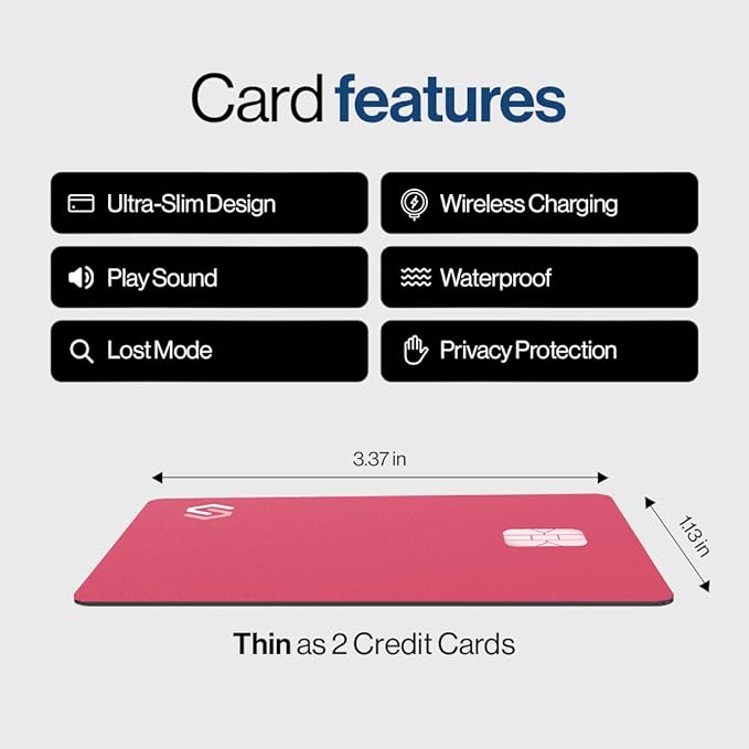 SPOTMINDERS Valentines Day Gifts for Her Apple MFi Certified Credit Card Wallet Tracker PRO Pink (iOS Only) 0.07in Works with Apple Find My Rechargeable Tracking Card for Women IP68 Slim Item Finder