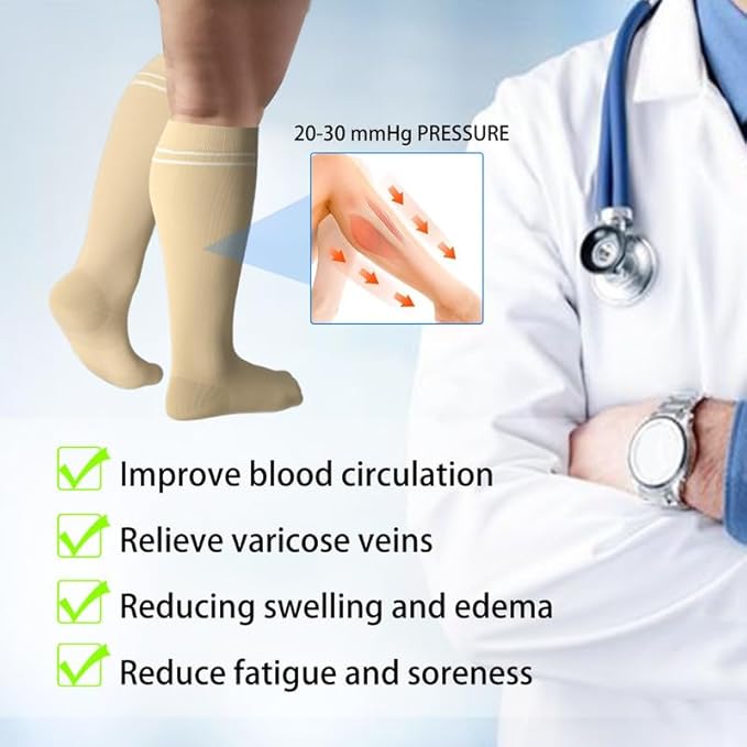 LEVSOX Viscose Made from Bamboo Compression Socks for Pregnant Women 20-30 mmHg Knee High Cute Mens Supports Socks for Travel