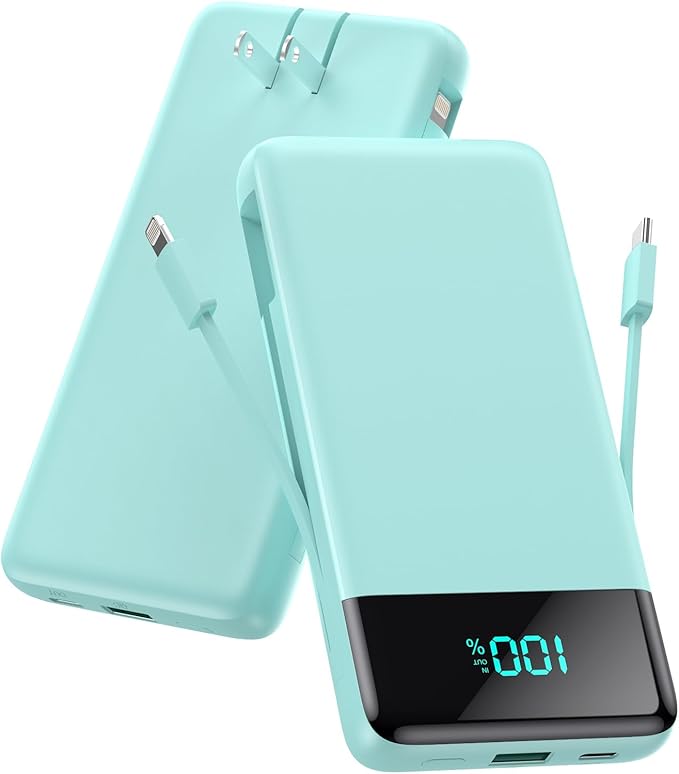 Portable Charger for iPhone with Built in Cables and Wall Plug,Upgraded 13800mAh Fast Charging USB C Power Bank,4 Outputs Travel Essential Battery Pack Compatible with iPhone 17/16/15/14,Samsung-Green