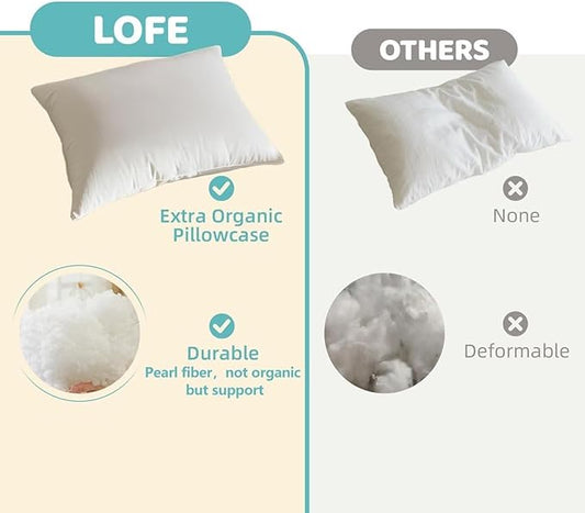 LOFE Organic Kids Pillow with Pillowcase - 16x22 Toddler Pillow with 100% Organic Cotton Shell, 2 Pack Adjustable Loft Youth Pillow, Machine Washable Organic plilow, Soft, Perfect for Kids&Youth