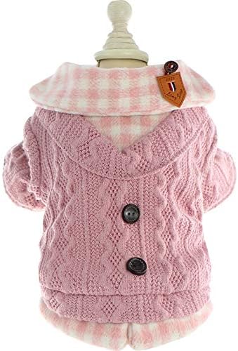 Dog Princess Sweater for Small Dogs Thick Shirt Plaid Clothes Costume Pet Girl Cute Coat Outfits Fall Costumes Winter Dog Sweaters (S,Pink)