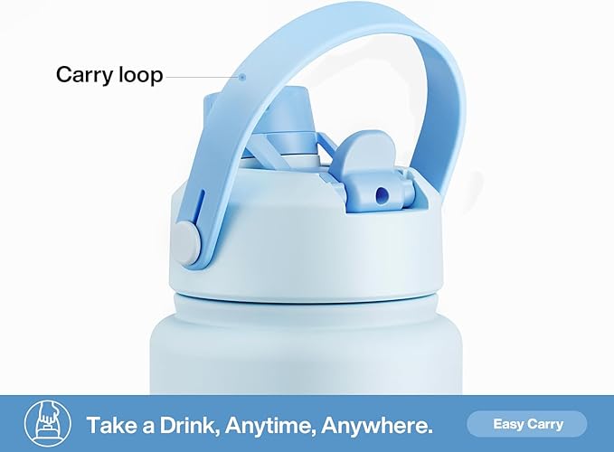 POWCAN 32 oz Insulated Water Bottle with 2-in-1 Straw and Spout Lid, Keep Cold 24H, Leak-Proof, BPA-Free, Double Wall Stainless Steel Water Bottle for Sports, Gym, Travel, and School (Sea Breeze)