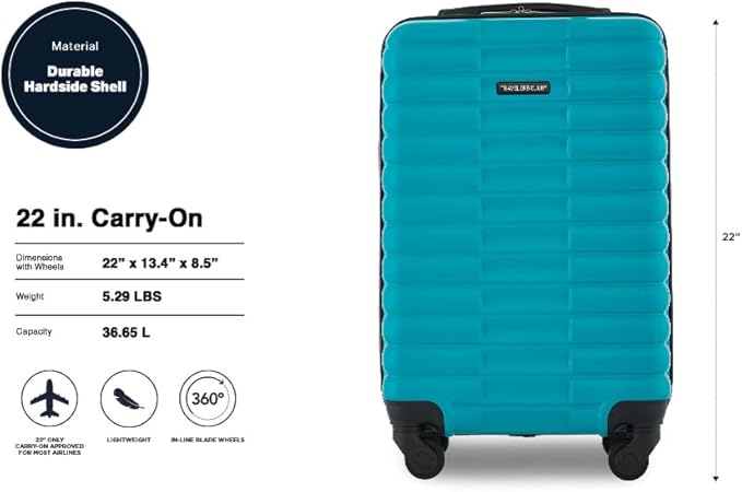 Travelers Club 22-Inch Gilroy Rolling Hardside Carry-On Luggage, Teal Blue