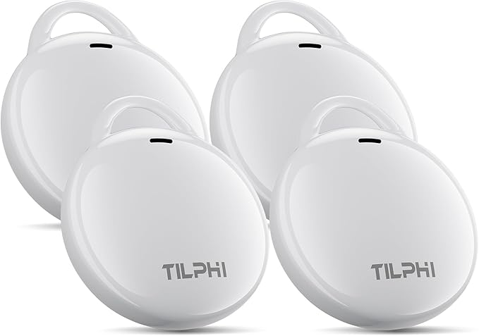 Air Tracker Tags-4 Pack: Bluetooth Tracker Works with Apple Find My (iOS Only), Key Tags and Smart Tag Locator for Luggage, Backpack, Suitcases, Pets, Replaceable Battery(White)