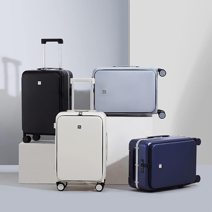 Hanke 20 Inch Carry On Luggage with Front Pocket Aluminum Frame, Hard Shell Suitcases with Wheels, Rolling Luggage, Suitcase with Lock, Travel Luggage for Weekender, Dark Blue