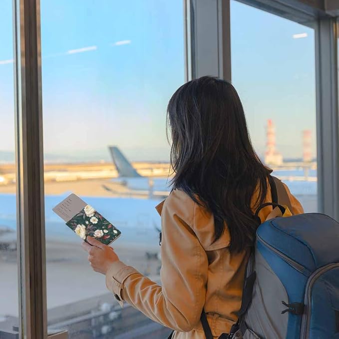 Peonies Passport Holder for Travel Floral Leaf Meadow Plants PU Leather Passport Cover Wallet Cute Passport Card Holder for Women and Men