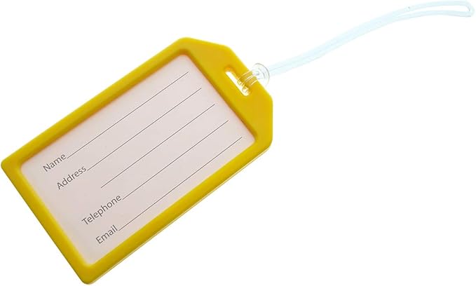 5 Pack - Premium Rigid Airline Luggage Tag Holders with 6" Worm Loops - Heavy Duty Hard Plastic -Suitcase ID Tag Identifiers with Business Card Insert Window by Specialist ID (Yellow)