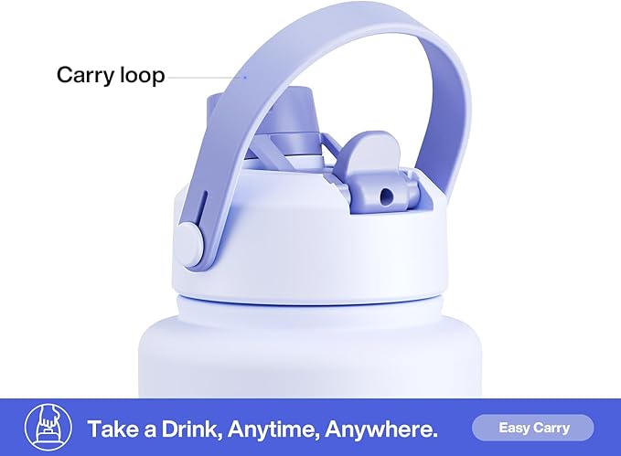 POWCAN 40 oz Insulated Water Bottle with 2-in-1 Straw and Spout Lid, Keep Cold 24H, Leak-Proof, BPA-Free, Double Wall Stainless Steel Water Bottle for Sports, Gym, Travel, and School (Lupine)