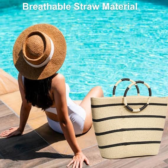Beach Bags for Women Straw Tote Bag Summer Beach Bag Large Woven Straw Tote for Vacation Holiday