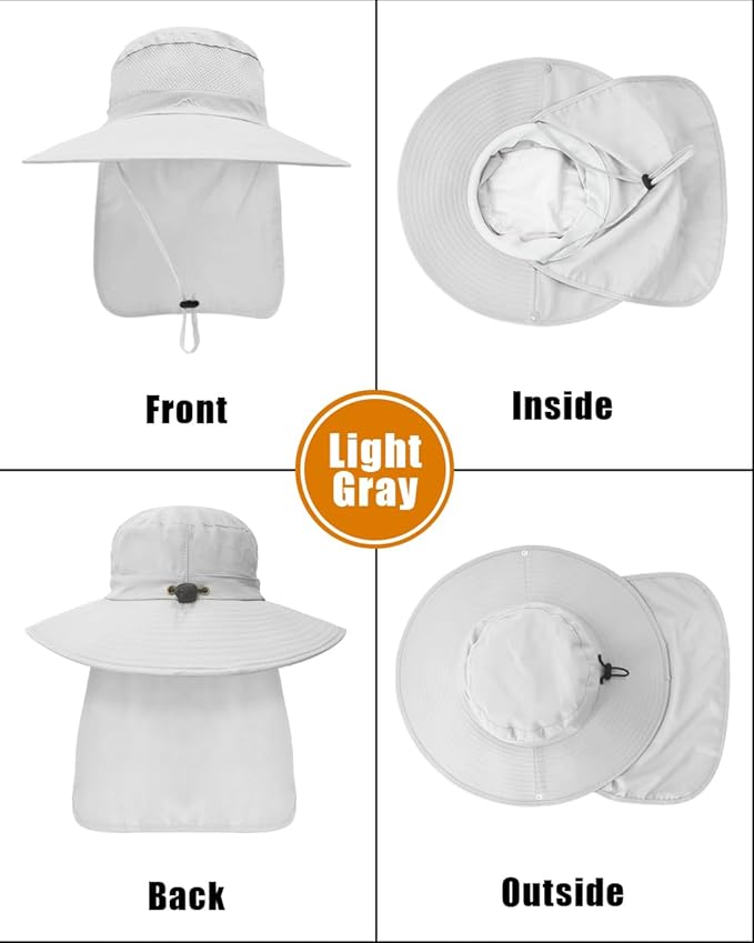 Outdoor Sun Hats with Stowable Neck Flap for Men Women UPF 50+ Mesh Summer Bucket Hat Wide Brim for Fishing Safari Hiking
