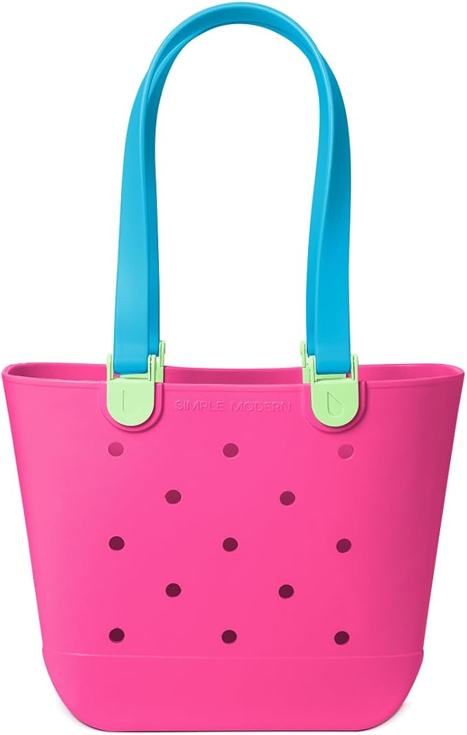 Simple Modern Medium Beach Bag | Waterproof Getaway Rubber Tote with Zipper Pocket for Travel, Pool, Boat, Groceries, Sports | 80s Mix
