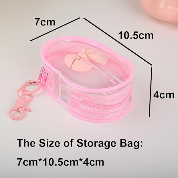 Charging Cable Storage Bag, Cute 3D Bow Tie Waves Design Transparent Compact Travel Cables Carrying Storages Case Electronic Accessories Charger Cord Wire Organizer, Pink Bow