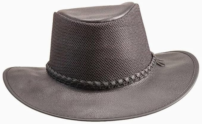 American Hat Makers Breeze Leather & Mesh Sun Hat | Wide Brim, UPF50, Breathable & Adjustable | Perfect for Outdoors