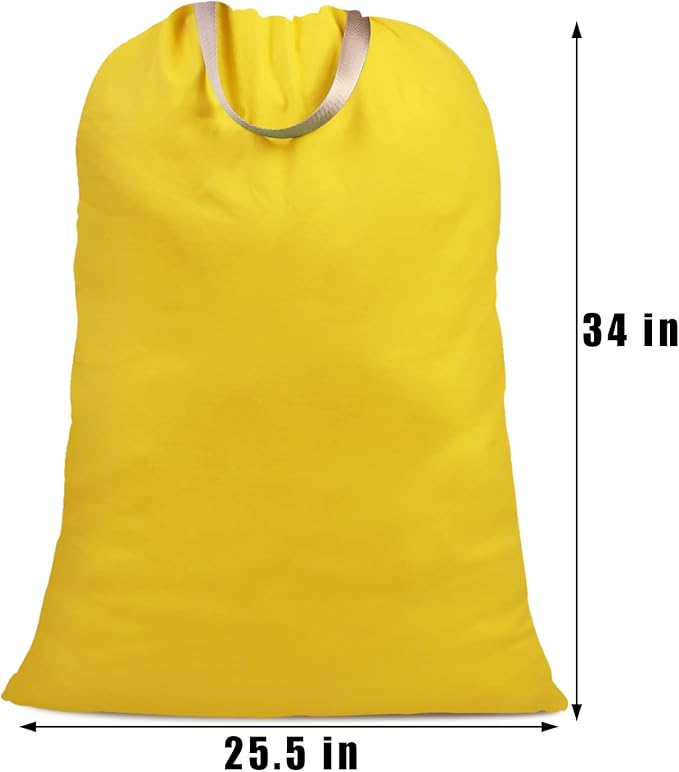 Cotton Canvas Laundry Bag with Handles & Drawstring Straps, Heavy Duty Extra Large Laundry Bags for Laundromat and Household, 25.5x34 Inch, Yellow