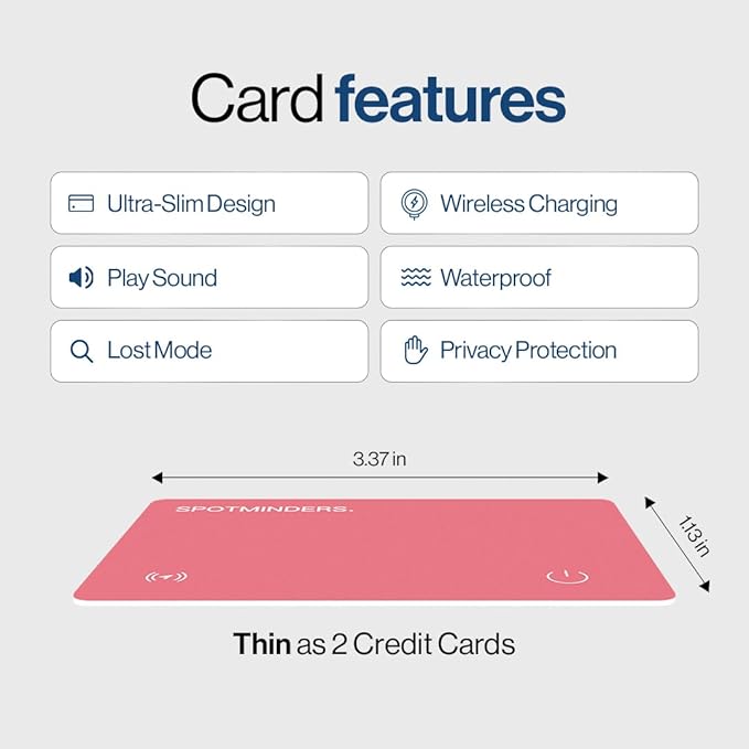 SPOTMINDERS Apple MFi Certified Wallet Tracker for Valentines Day Gifts for Women (iOS Only) Works with Apple Find My IP68 Rechargeable Tracking Card 0.07in Slim iPhone Item Finder for Luggage, Purse