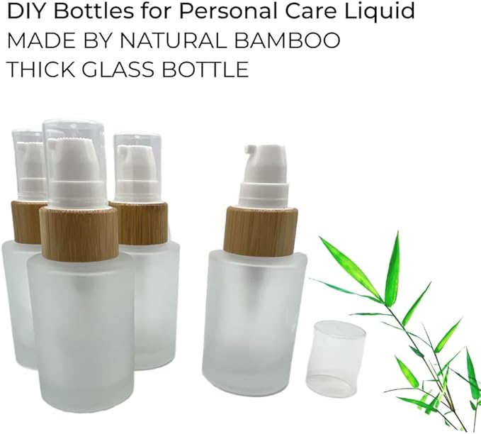 Empty Cosmetic Glass Lotion Bottles 1 oz/30ml 4 PACK with Pump Refillable Dispenser for Emulsion,Moisturizer Cream Liquids,Essential Oil Skin Care Travel Containers(Frost Clear)