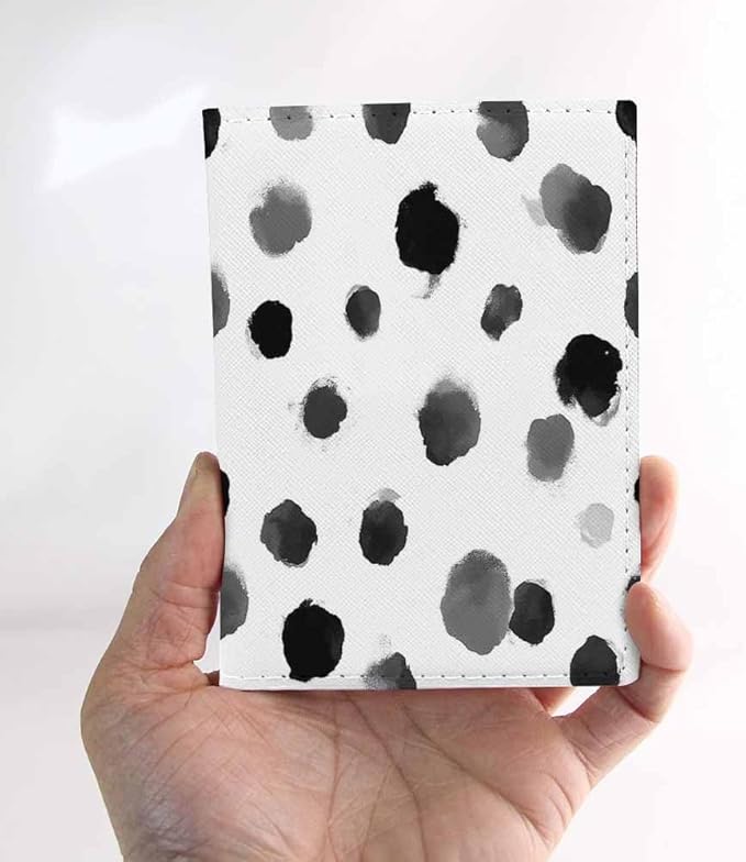Polka Dots Passport Holder for Travel Brush Strokes Dalmatian Spots PU Leather Passport Cover Wallet Cute Passport Card Holder for Women and Men