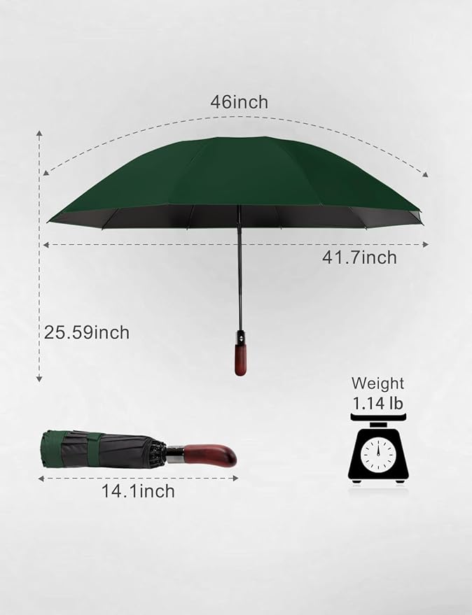 SoulRain 10 Ribs 46" Travel Sun & rain Automatic Reverse Umbrella, for Windproof Umbrella, Compact Parasol with 95% UV Protection for women and men
