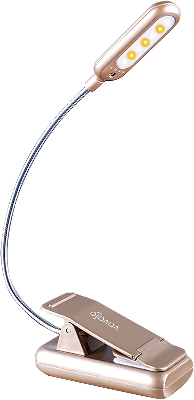 VAVOFO Rechargeable Book Light for Reading in Bed Kids, 7 LED Reading Light with 9-Level Warm Cool White Daylight, Eye Care Lamp with Power Indicator for Bookworms (Champagne Gold)