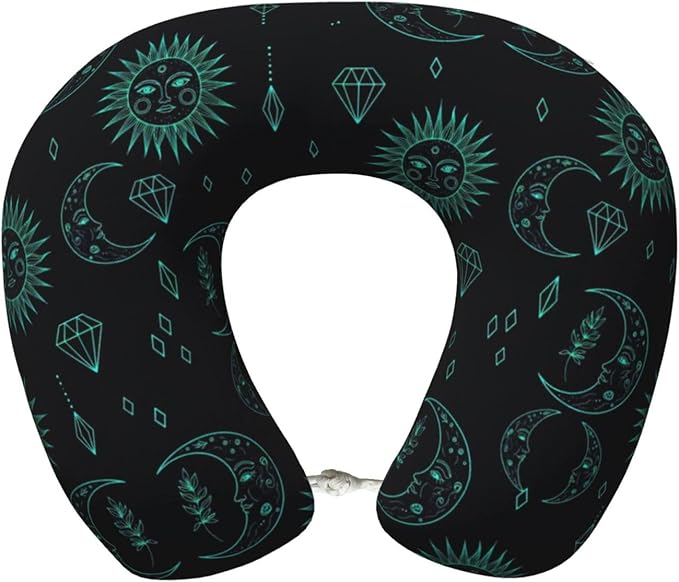 Travel Pillow for Boys and Girls, Comfortable Neck Chin Head Support Cushion Trippy Sun Moon Star, Comfortable for Airplanes Car Sleeping Rest
