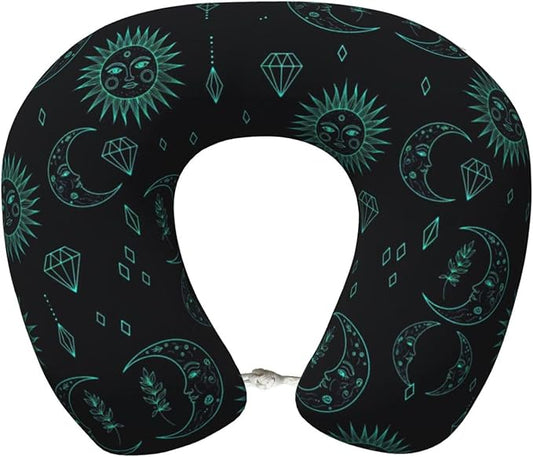Travel Pillow for Boys and Girls, Comfortable Neck Chin Head Support Cushion Trippy Sun Moon Star, Comfortable for Airplanes Car Sleeping Rest