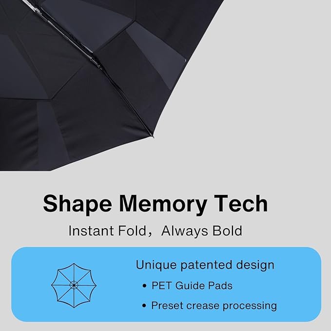 Folds in 3 Seconds Folding Umbrella, Compact & Portable Travel Umbrella, Auto Open/Close, Windproof & Waterproof, Lightweight (<1lb), Fits in Backpack or Car, Black