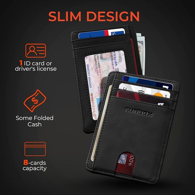 RUNBOX Slim ID Cases Minimalist Front Pocket RFID Blocking Leather Wallets for Men and Women Card Holder Wallets Gifts for men