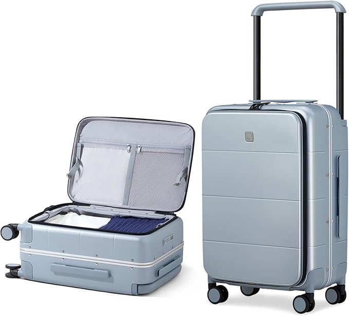 Hanke Top Opening 24 Inch Luggage with Spinner Wheels, Aluminum Frame All-PC Hard Shell Medium Suitcase, Zipperless Trunk Wide Handle Luggage, TSA Checked-Medium(Grey, 69L)