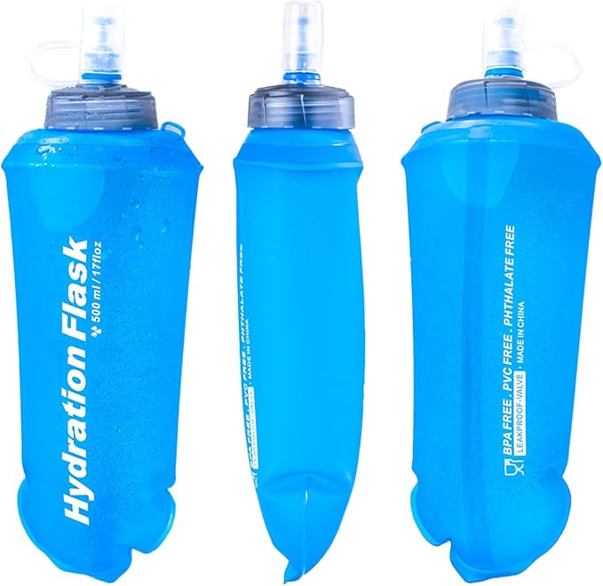 Azarxis TPU Soft Flask Collapsible Water Bottles BPA-Free 250ml 350ml 500ml 600ml for Hydration Vest Pack Running Hiking Cycling Climbing